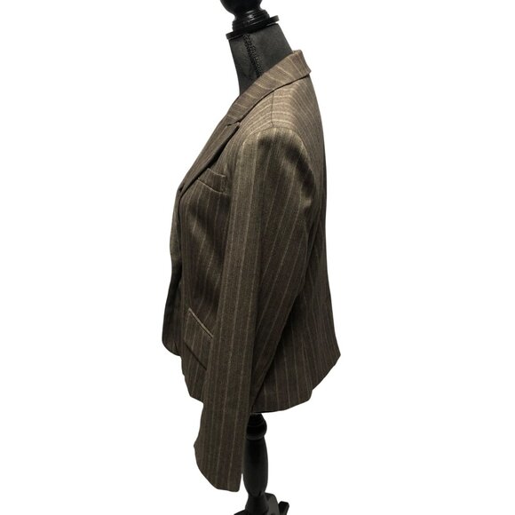 Evan Picone Blazer Womens Size 12 Brown Pinstripe Stretch Lined Jacket Career - Picture 4 of 7